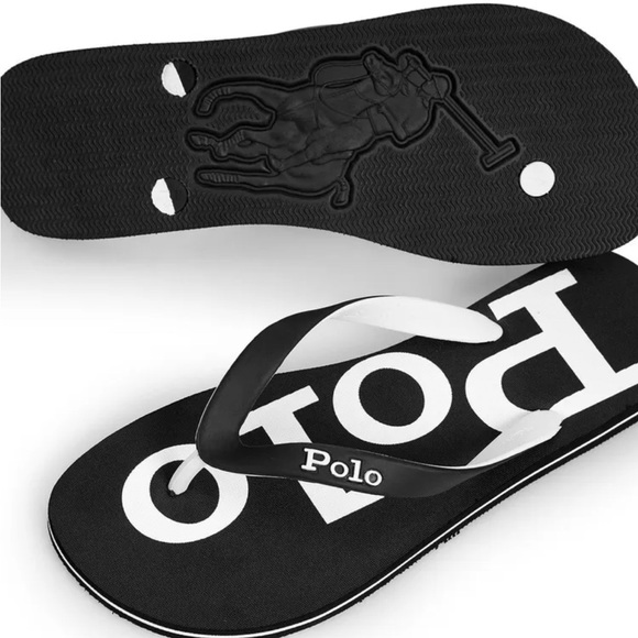 Polo Ralph Lauren Black/White Men's Bolt Flip Flops - Picture 2 of 13